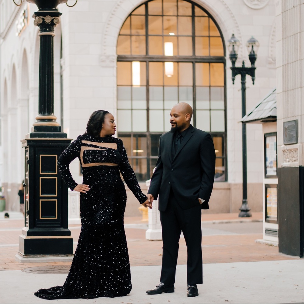 XL elegant black sequins dress with train for sale !!